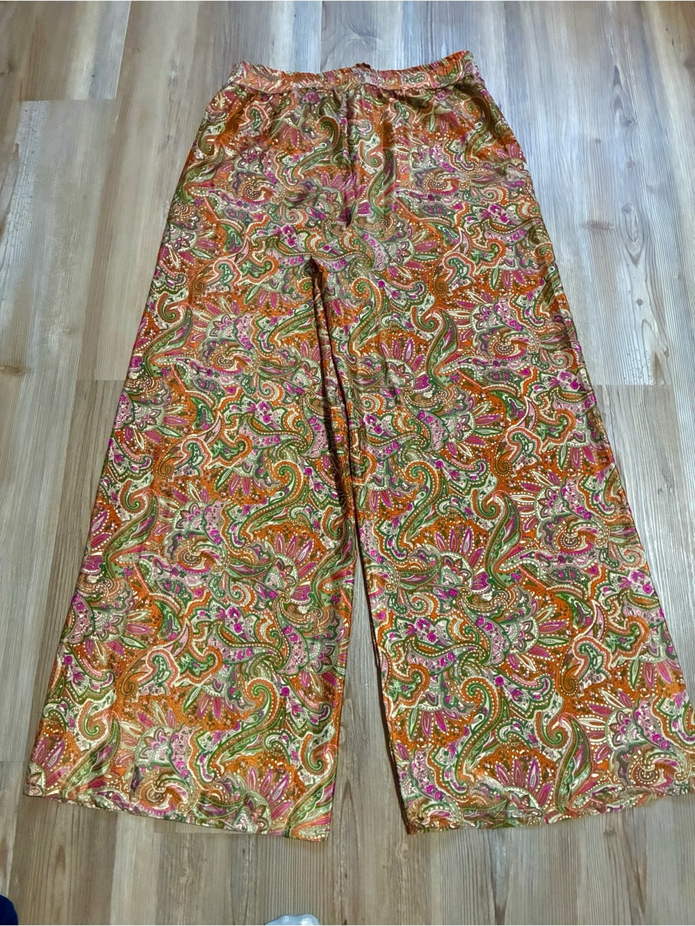 Chelsea & Theodore Paisley print Wide leg Pants Drawstring waist Tassels Women S - Picture 3 of 11